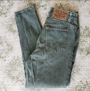 PARIS BLUES Vintage 90s High Waist 100% Cotton Made in USA Green Wash Mom Jeans
